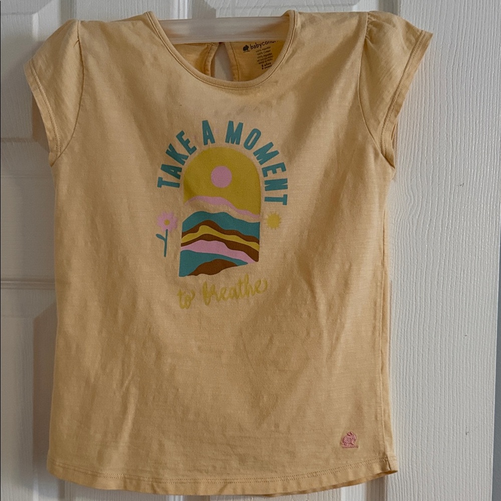 babycottons Girls Butter Yellow Tee - 'Take a Moment to Breathe' - size 8 years